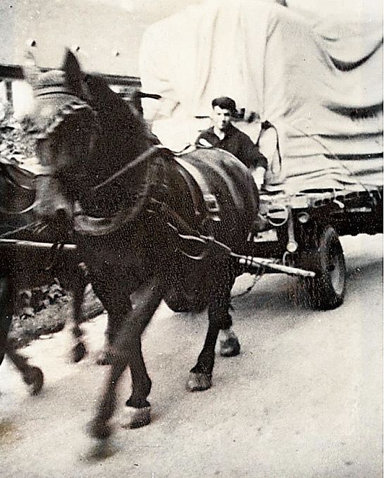 Fuhrmann Paul Gygax mit einer Ladung grosser Stoffrollen.Bild: zvg