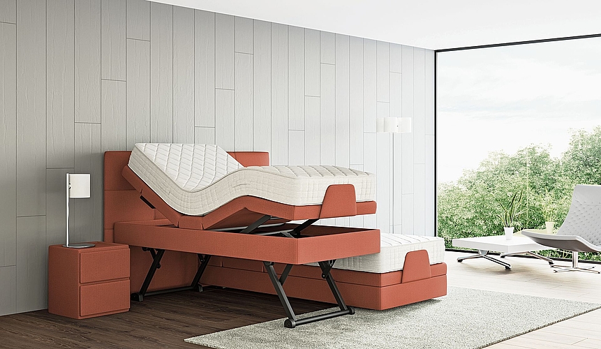 Das Bett EOS Relax von Philrouge verbindet aussergewöhnlichen Komfort mit beeindruckender Flexibilität.