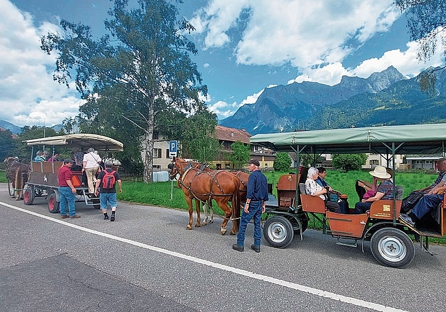 Zwei Pferdekutschen chauffierten die Teilnehmenden gemütlich durch die imposanten Weinberge.Bild: zvg