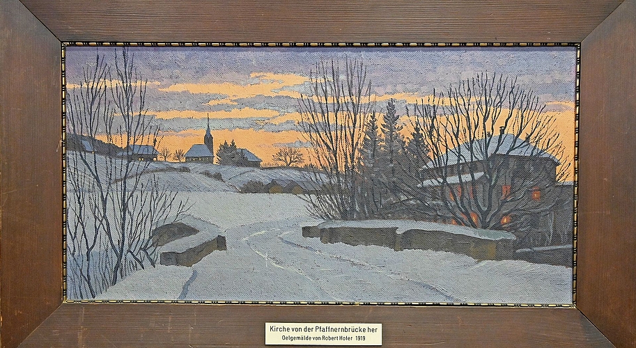 Robert Hofer verstand es meisterhaft, Stimmungen einzufangen, wie das Oelgemälde von der Rothrister Kirche zeigt.