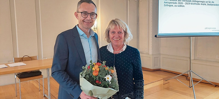 Der neu gewählte Präsident André Kirchhofer und die scheidende Christiane Guyer.Bild: zvg