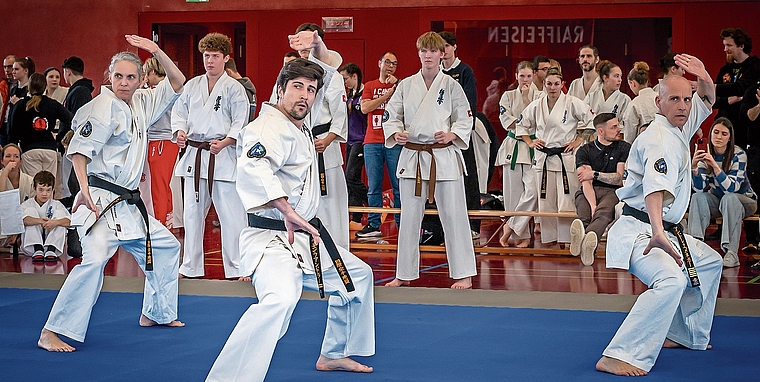 Dolores Emmenegger-Jaros, Ramon Pfändler und André Emmenegger (von links) holten sich in der Kategorie Elite Team den Sieg.Bild: Wilson Huber
