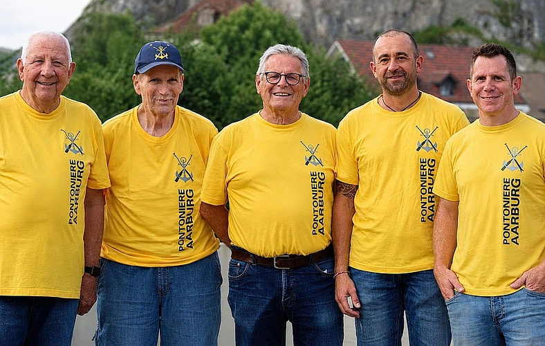Sie prägten das Wasserfest in den vergangenen 50 Jahren als OK-Präsidenten (von links): Ulrich Baumann (1974–1988), Bernhard Wullschleger (1990–2004), Jörg Richner (2006–2012), Maik Siegrist (2014–2016) und André Richner (seit 2018).Bild: zvg