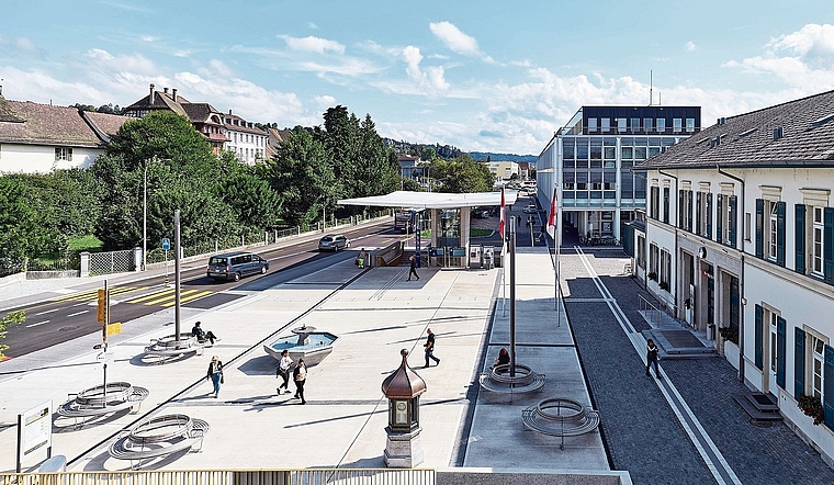 Der Bahnhofplatz – mit der Wetterstation in der Bildmitte – wird begrünt.Rolf Siegenthaler