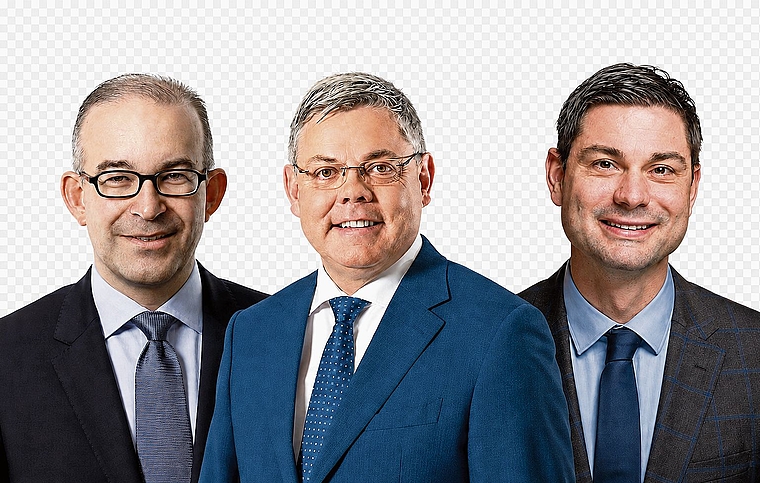 Die SVP-Nationalräte Gregor Rutz, Franz Grüter und Benjamin Giezendanner (von links).Bild: zvg
