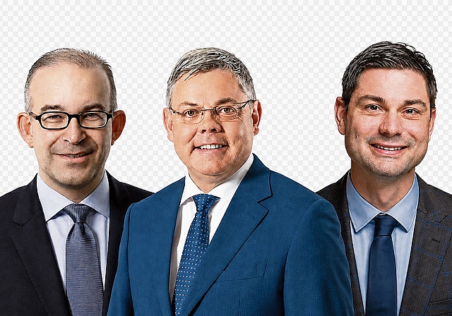 Die SVP-Nationalräte Gregor Rutz, Franz Grüter und Benjamin Giezendanner (von links).Bild: zvg