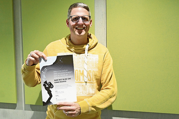 Fabian Gaberthüel ist der Initiant der Regionalen Jugendmusik Aareland und lädt interessierte Jugendliche zum Mitspielen ein.Bild: Thomas Fürst