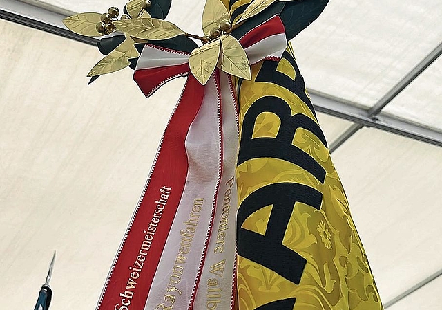 Stolz thront der Gold-Lorbeekranz auf der Fahne der Pontoniere Aarburg.Bild: zvg