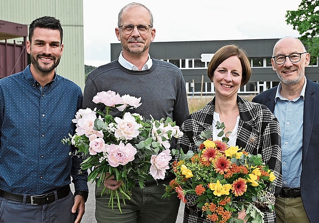 Gesamtleiter Fabrice Bernegger (links) und Verwaltungsratspräsident Felix Schönle (rechts) flankierten den neuen Verwaltungsrat Raymond Alder und die wiedergewählte Verwaltungsrätin Irina Bannwart.Bilder: Manuel Arnold