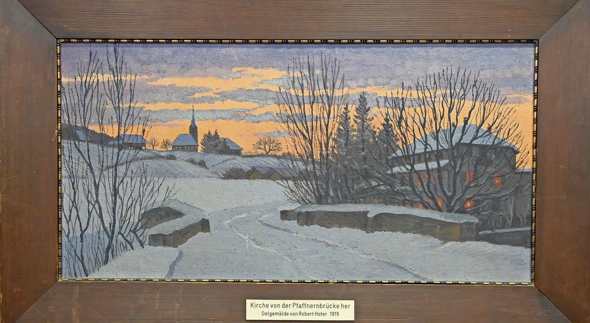 Robert Hofer verstand es meisterhaft, Stimmungen einzufangen, wie das Oelgemälde von der Rothrister Kirche zeigt.