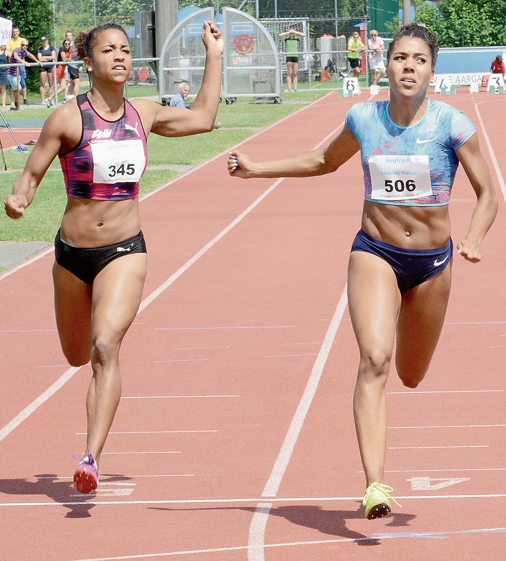 Salomé Kora (links) hat sich auch für das diesjährige Pfingstmeeting angemeldet. Hier während dem Pfingstmeeting 2017 zusammen mit Mujinga Kambundji.Bild: Michael Wyss Salomé Kora (links) hat sich auch für das diesjährige Pfingstmeeting angemeldet. Hier während dem Pfingstmeeting 2017 zusammen mit Mujinga Kambundji.Bild: Michael Wyss