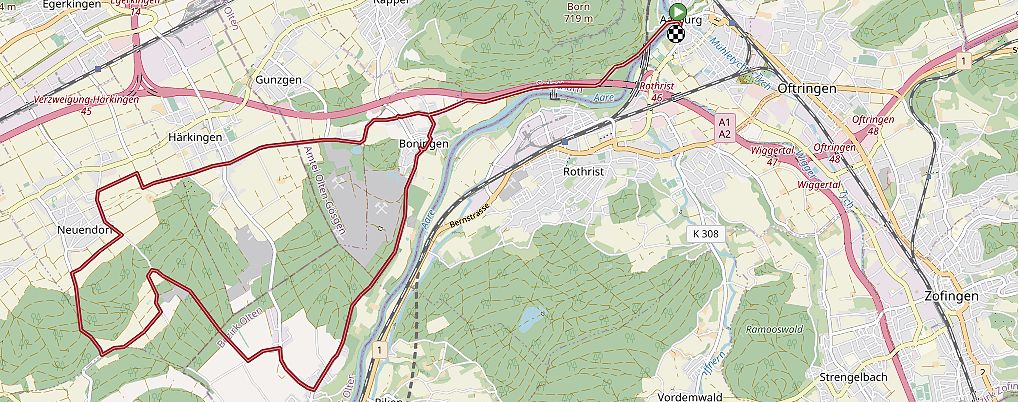Die Streckenführung der 4. Etappe der Tour de Suisse.Bild: openstreetmap Die Streckenführung der 4. Etappe der Tour de Suisse.Bild: openstreetmap